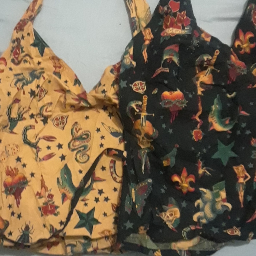 Two tattoo print halter tops Alexander henry retro